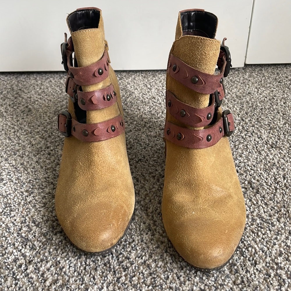 Mustard suede booties